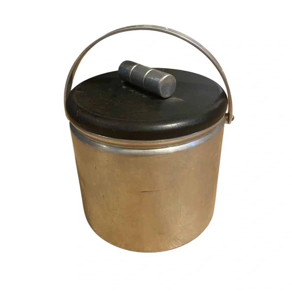 Vintage Aluminum Ice Bucket Metal Silver Bar Accessory